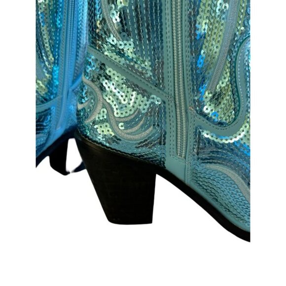 Women's Blue Sequin Mid Calf Cowboy Boot Size 7 - Picture 5 of 5